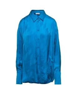 'diana' Light Blue Shirt With All-over Logo Print And Asymmetric Hem In Viscose Woman