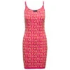 Versace Mini Fuchsia Dress With All-over Logo Lettering Print And Medusa Detail In Cotton Blend Woman