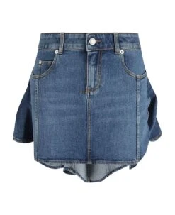 Alexander McQueen Asymmetric Tri Pocket Short Denim Skirt