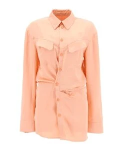 Off-White Satin Mini Shirt Dress