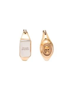 Alexander McQueen Gold-colored Hoops Earrings With Skull And Logo Engraved In Brass Woman
