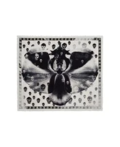 Alexander McQueen Classic Skull Scarf With Orchid Print In Ivory And Black