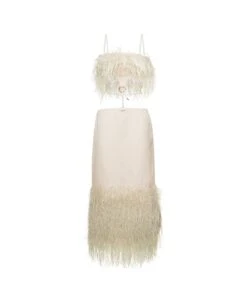 Jacquemus 'la Robe Raphia' Midi Cream White Dress With Fringes And Cut-out In Cotton Canvas Woman