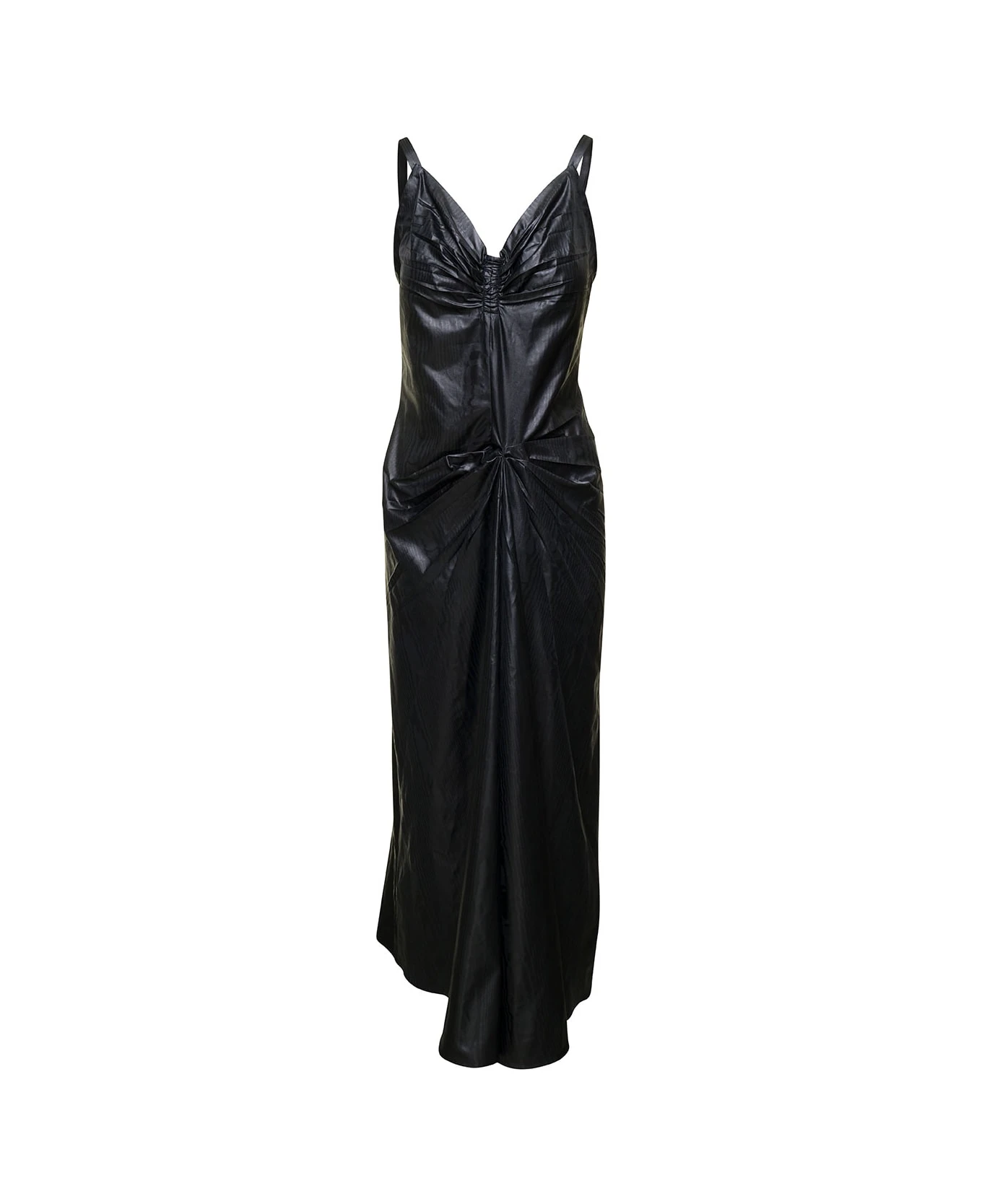 Maison Margiela Black Poly Ruched Midi Dress In Polyester Woman