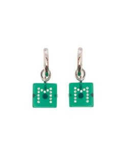 Marni Hoop Earring With Dice-shaped Charm In Green Transaprent Resin Woman