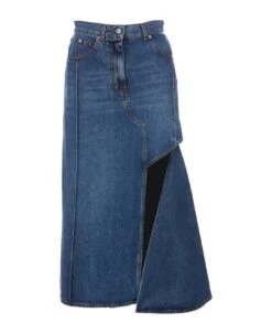 Alexander McQueen Pencil Denim Skirt With Cut-out