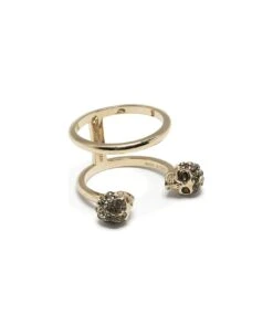 Alexander McQueen Double Twin Skull Ring In Palladium Gold
