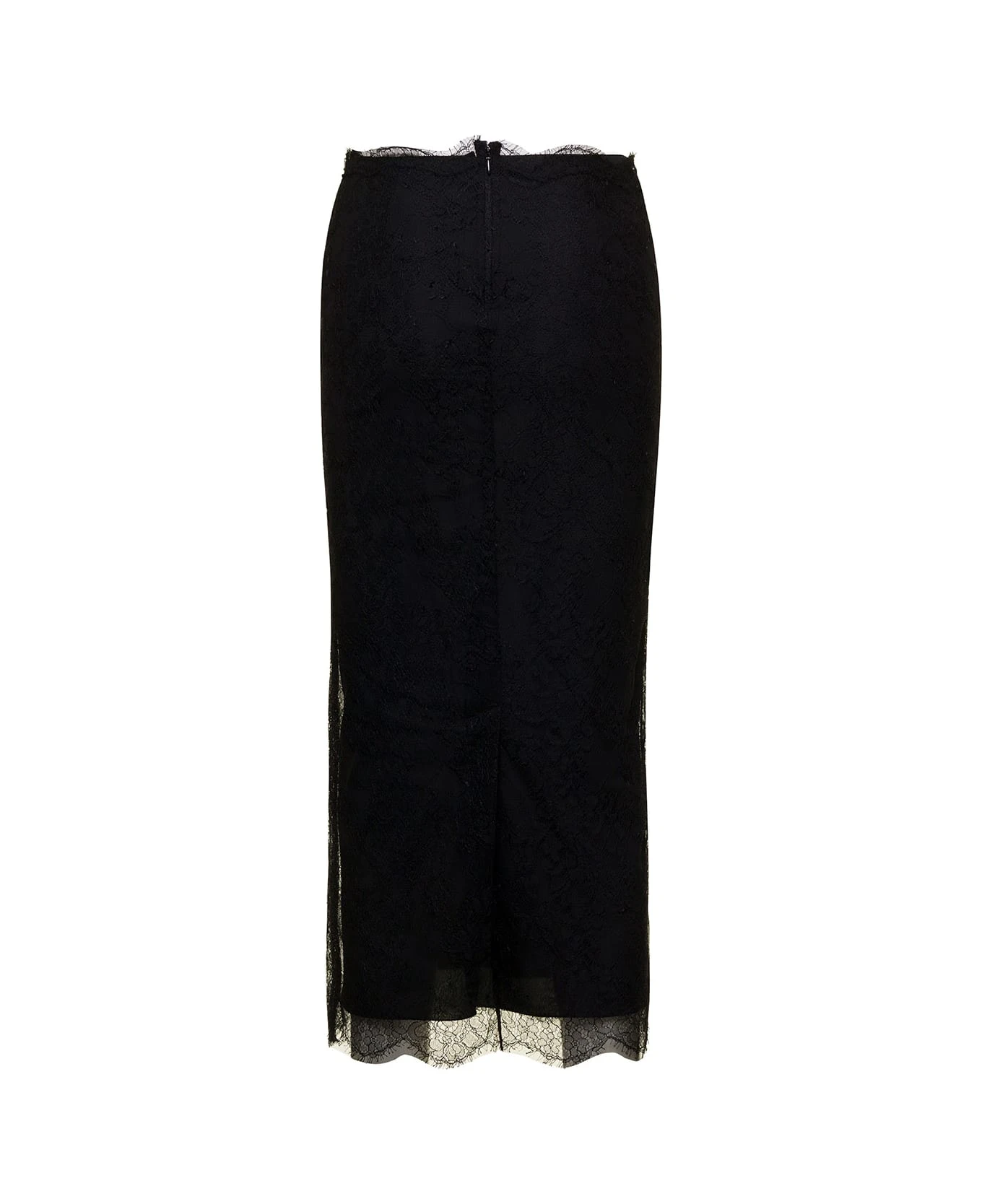 Dolce & Gabbana Midi Black Skirt With Re-edition Patch In Chantilly Lace Woman - Image 2