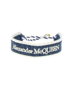 Alexander McQueen Logo Embroidery Denim Bracelet