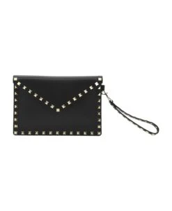 Valentino Garavani Rockstud Flat Pochette In Calfskin