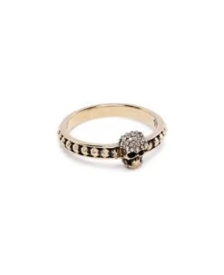 Alexander McQueen Light Gold Ring With Pavé And Skull