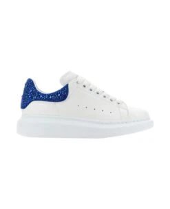 Alexander McQueen White And Blue Oversized Sneakers With Rhinestones