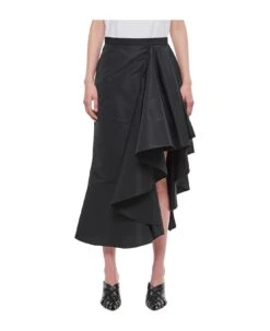 Alexander McQueen Polyfaille Rouched Midi Skirt