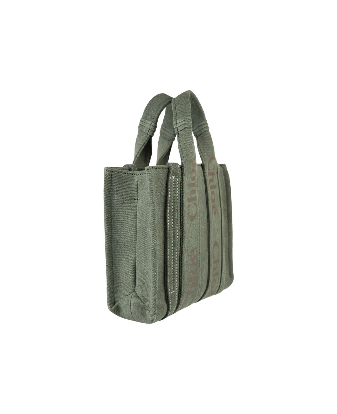 Chloé Green Woody Small Shopping Bag With Shoulder Strap - Image 3