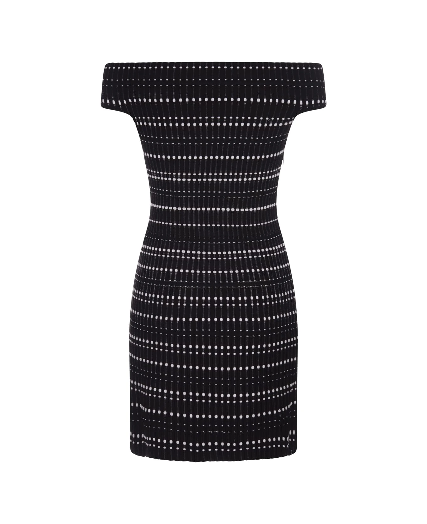 Alexander McQueen Black And White Knitted Sheath Dress With Off Shoulder - Image 2