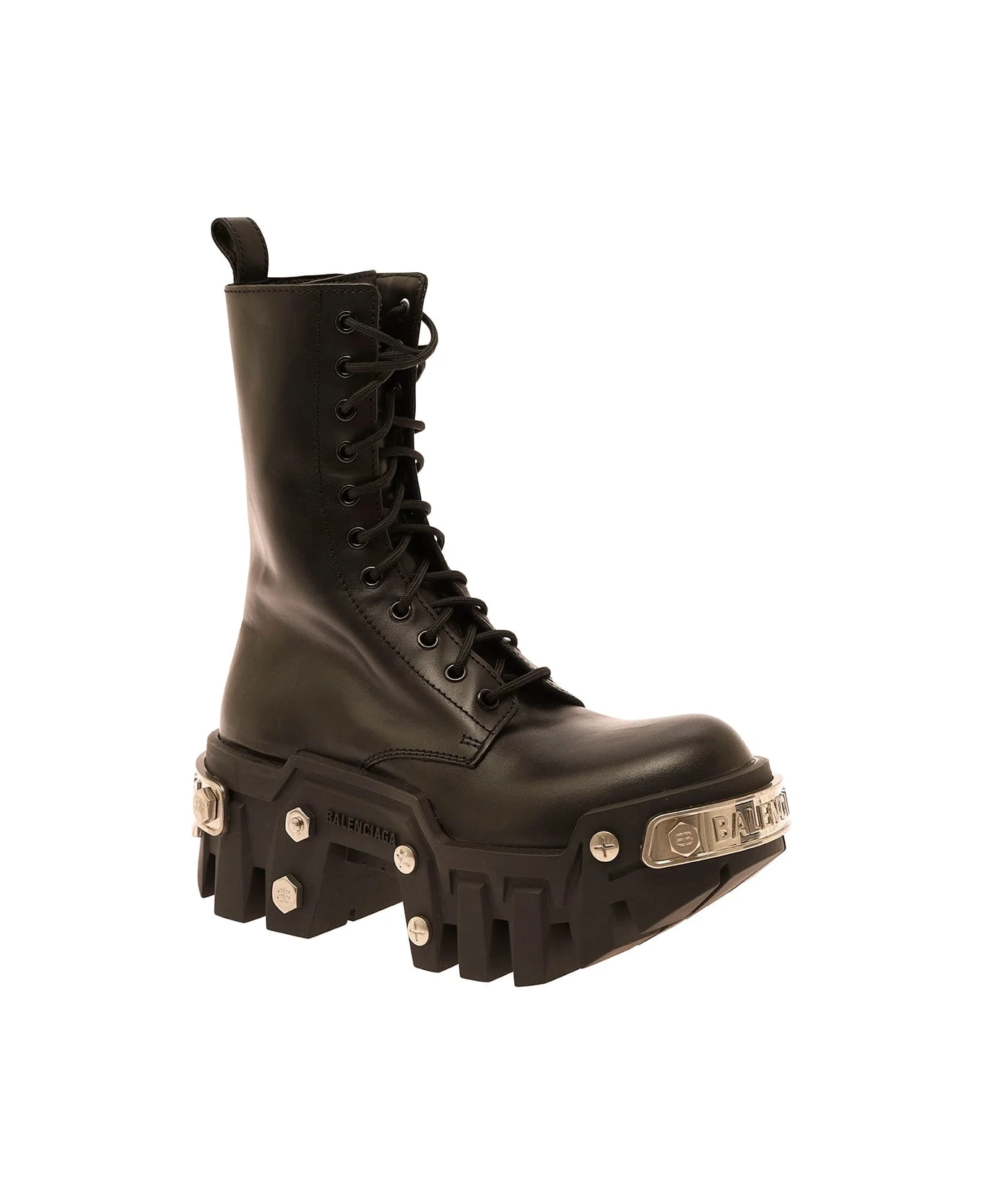 Balenciaga 'bulldozer' Black Lace-up Boots With Logo And Studs In Leather Woman - Image 2