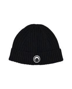 Marine Serre Crescent Moon Embroidered Ribbed Beanie