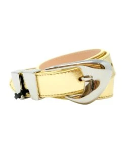 By Far Gold Leather Moore Metallic Belt