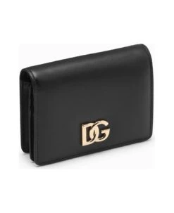 Dolce & Gabbana Black Leather Wallet With A Gold Dg Plaque