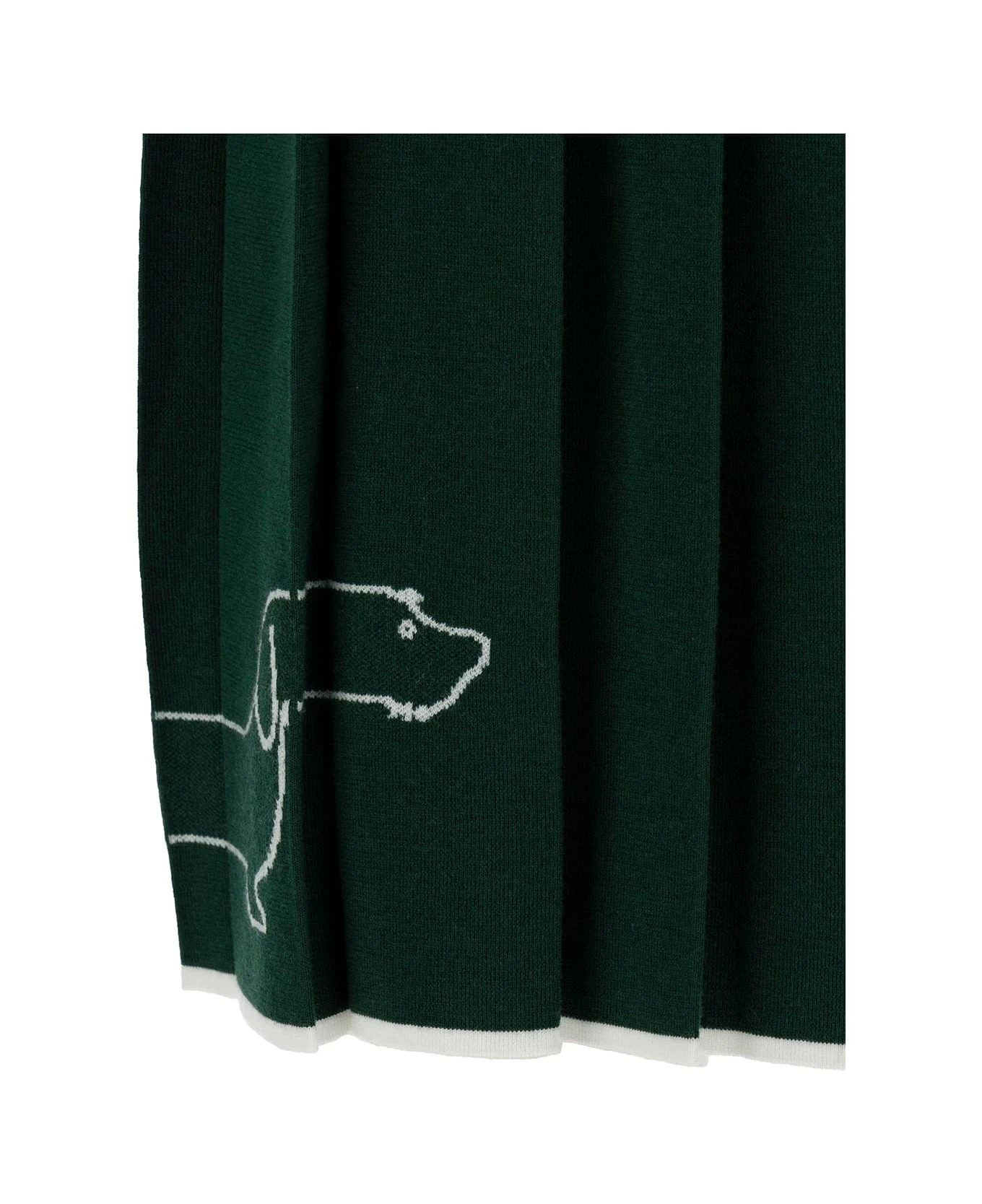 Green Pleated Mini-skirt With Dachshund Print And 4 Bar Detail In Wool Woman - Image 3