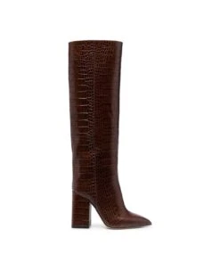Paris Texas Chocolate Brown High Boots With Block Heel In Croco Printed Leather Woman