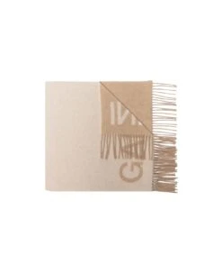 Ganni Beige Wool Scarf With Logo