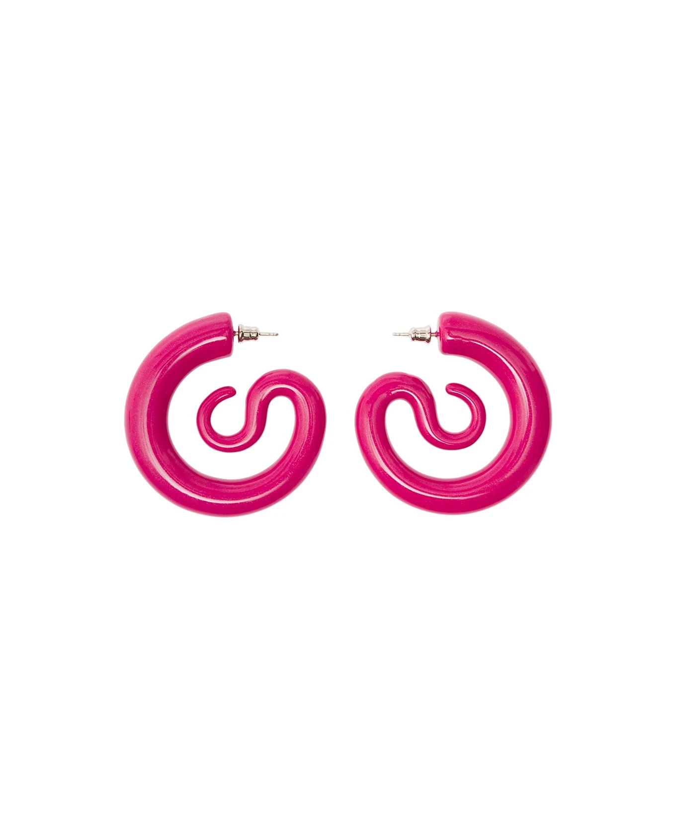 Fuchsia Snake-shaped Hoops In Rhodium Plated Copper Woman Panconesi