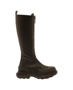 Alexander McQueen 'tread Slick' Black Boots With Embossed Logo And Chunky Platform In Leather Woman