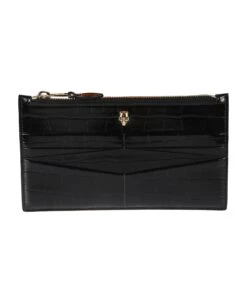Alexander McQueen Croco Embossed Flat Zip Wallet