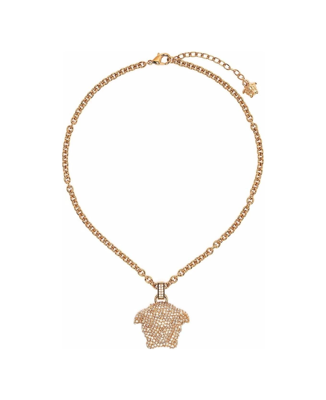 Versace Necklace With Crystal Embellished Medusa Pendant In Gold-tone Brass Woman