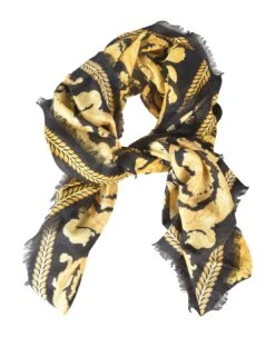 Versace Floral Print Fringe Trimmed Scarf
