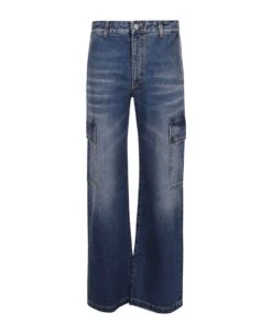 STELLA MCCARTNEY Blue Denim Straight Cargo Jeans