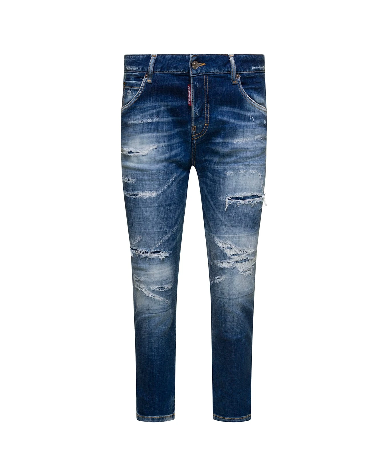 DSQUARED2 Blue Cropped Jeans With Destroyed Detailing In Stretch Cotton Denim Woman