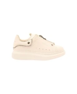 Alexander McQueen White Zip-up Sneakers With Chunky Platform In Smooth Leather Woman