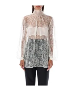 Dolce & Gabbana Sheer-lace Bishop Sleeved Bouse