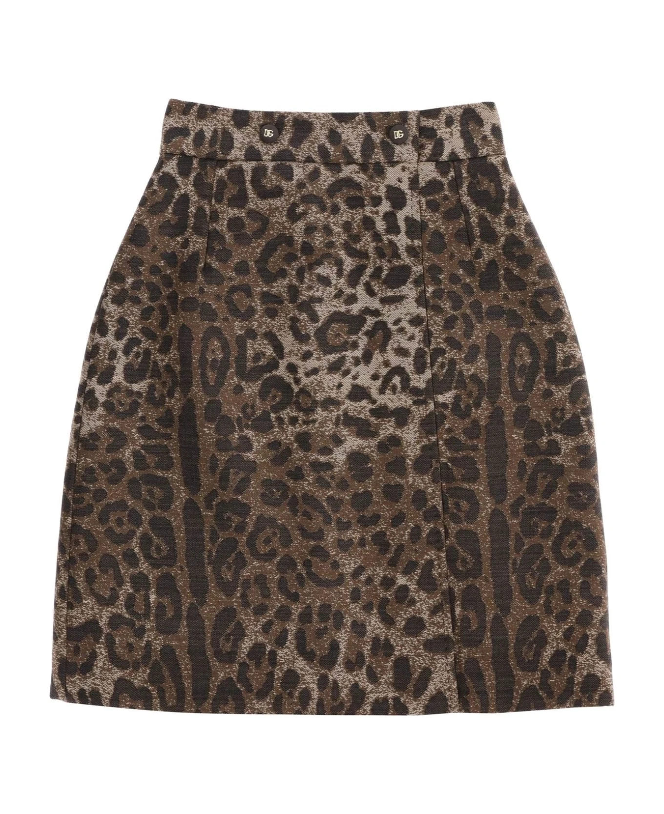 Dolce & Gabbana Wool Jacquard Skirt With Leopard Motif