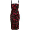 Dolce & Gabbana Black Midi Dress With All-over 'cherise' Print In Stretch Fabric Woman
