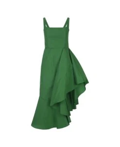 Alexander McQueen Midi Dress With Asymmetrical Draping In Green Polyfaille