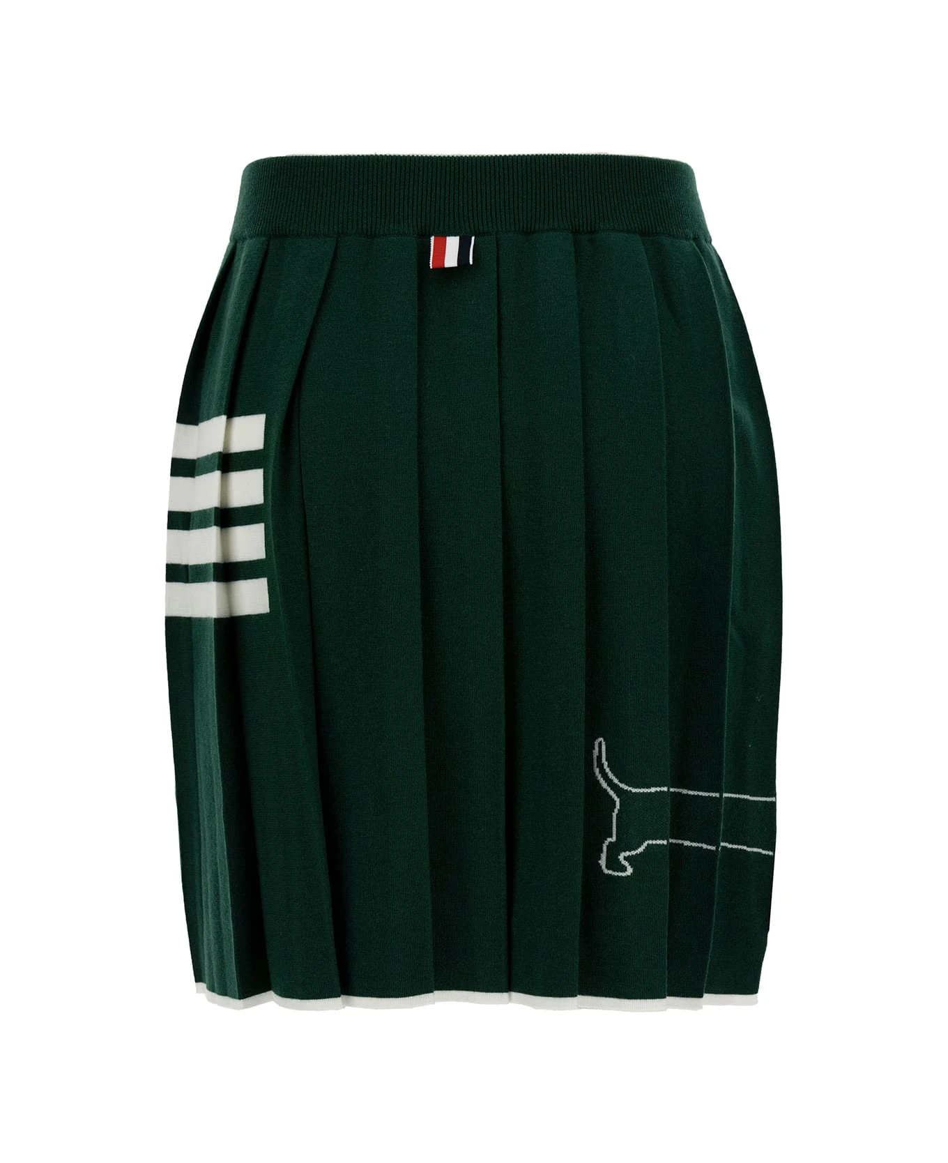 Green Pleated Mini-skirt With Dachshund Print And 4 Bar Detail In Wool Woman - Image 2