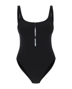 Off-White One-piece Swimsuit With Zip And Logo