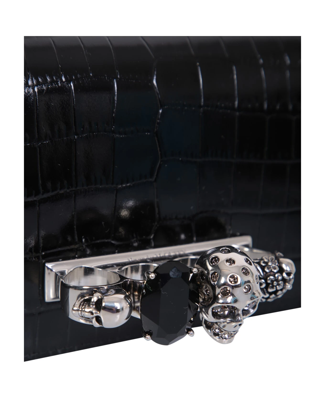Alexander McQueen Four Ring Jewelled Black Bag - Image 3