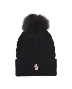 Black Wool Beanie With Pompon
