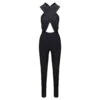 Black Halterneck Jumpsuit With Crystals In Polyamide Woman