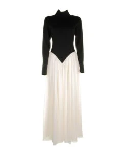 Chloé Black White Pleated Long Sleeve Dress