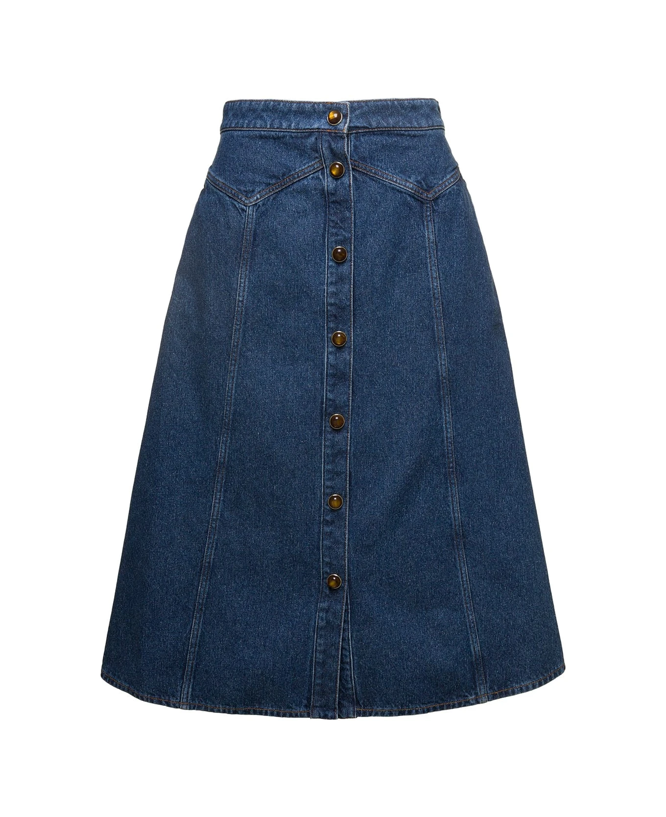Chloé Blue A-line Miniskirt With Buttons In Cotton Denim Woman
