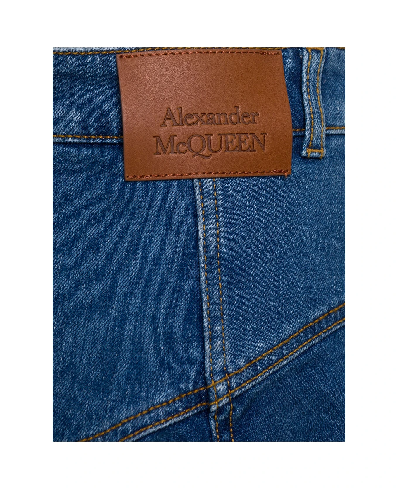 Alexander McQueen Blue Mini-skirt With Pleated Detail At The Back In Stretch Cotton Denim Woman - Image 3