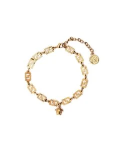 Versace Greca Bracelet With Medusa Charm In Gold-tone Brass Man
