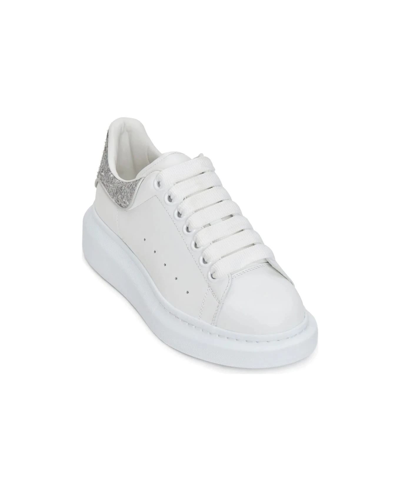 Alexander McQueen White Oversized Sneakers With Silver Glitter Spoiler - Image 2