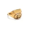 Alexander McQueen Gold-colored Double Ring With Skull Detail And Embossed Logo Lettering In Brass Woman