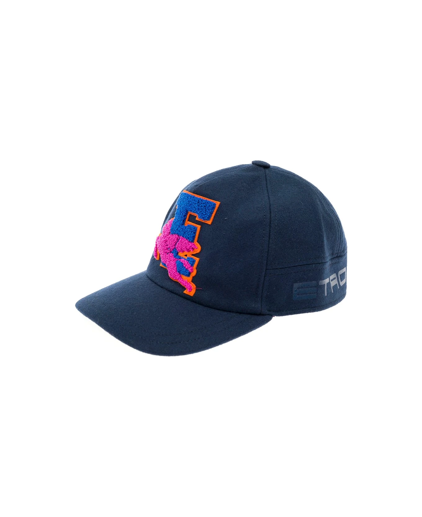 Blue Baseball Hat In Wool Canvas With Logo Patch Etro Woman